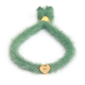 Fluffy armband groen/goud kleurig