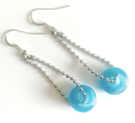Oorbellen zilver long blue ocean
