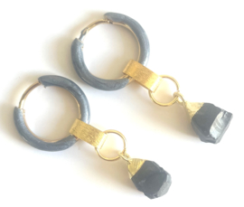 Oorbellen creool gold bleu/black