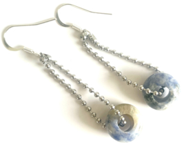 Oorbellen zilver long blue white