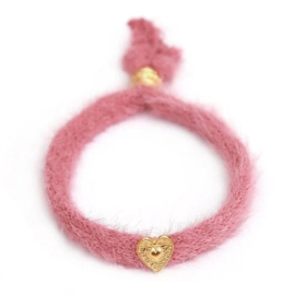 Fluffy armband framboos/goud kleurig