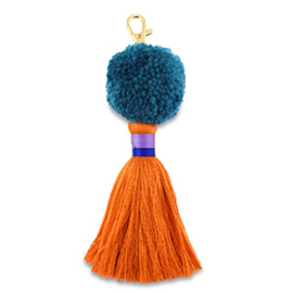 Sleutelhangers pompom met kwast blue