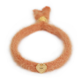 Fluffy armband abrikoos/goud kleurig