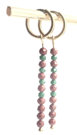 Oorbellen gold long red/green