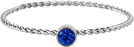 Ring zilver gedraaid Blauw Kristal