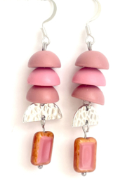 Oorbellen zilver pink/mauve
