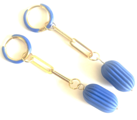 Oorbellen creool gold long blue