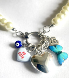 Parelketting zilver/blue