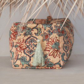 Toilettasje blockprint toilettas flower beige L