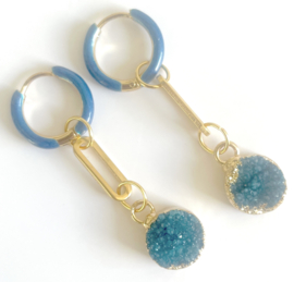 Oorbellen creool gold bleu stone