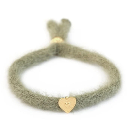 Fluffy armband olijfgroen/goud kleurig