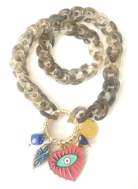 Acrylic chain golden heart pink