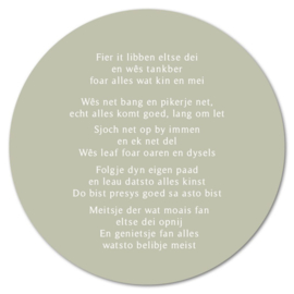 Muurcirkel Fier it libben – Olijfgroen- 30 cm