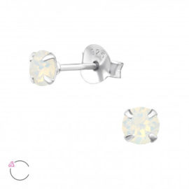 Oorstekers 925 Sterling zilver SWAROVSKI knopjes white opal