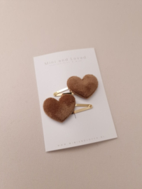 Pluche Heart clip Brown middel (2 stuks)