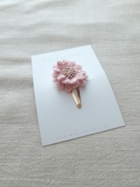 Pink Woolly Flower clip middel (1 stuk)