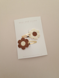 Flower Amélie Off-White/Brown clip middel (2 stuks)