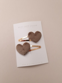 Pluche Heart clip Grey Brown middel (2 stuks)