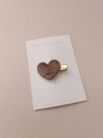 Pluche heart line grey-brown klein