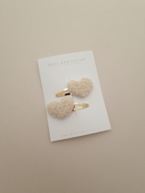 Teddy Heart beige clip middel (2 stuks)