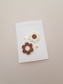 Flower Amélie Off-White/Brown clip klein (2 stuks)