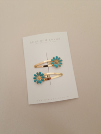 Flower Chique Turquoise clip middel (2 stuks)