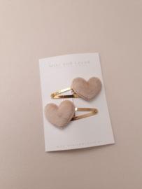 Pluche Heart clip Beige middel (2 stuks)