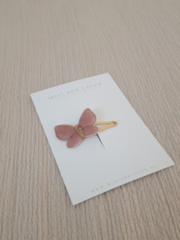 Butterfly velvet old pink clip middel (1 stuk)