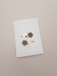 Mini pluche grey-brown clip (2 stuks)