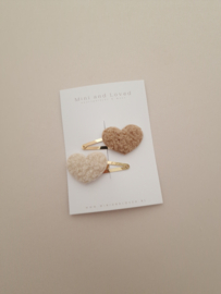 Teddy Heart combi beige-brown clip middel (2 stuks)