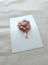 Old Pink Woolly Flower clip middel (1 stuk)