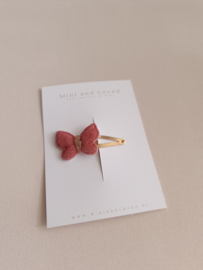 Butterfly velvet pink clip middel (1 stuk) (nieuw)