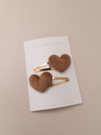 Pluche Heart clip Brown middel (2 stuks)