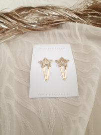 Glitter Christmas star gold middel (2 stuks)