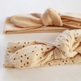 Smalle haarband Embroidery Beige