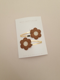 Flower Amélie Brown clip groot (2 stuks)