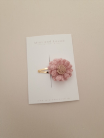 Pink Woolly Flower clip middel (1 stuk)
