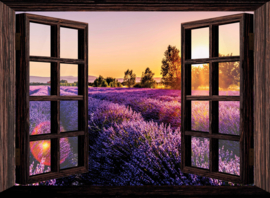 Tuinposter doorkijk naar lavendel veld
