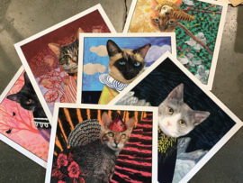 Desja vu katten kunst kaarten set van 6