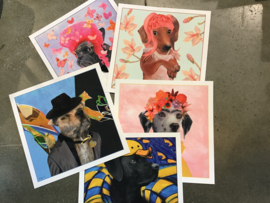 Desja vu honden kunst kaarten set van 5