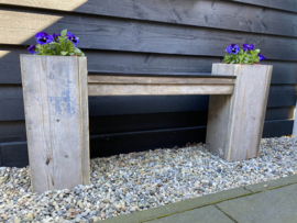 Tuinbank - met 2 plantenbakken - oud hout - 130x20x53cm