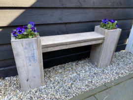 Tuinbank - met 2 plantenbakken - oud hout - 130x20x53cm