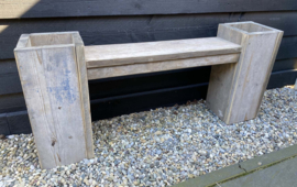Tuinbank - met 2 plantenbakken - oud hout - 130x20x53cm