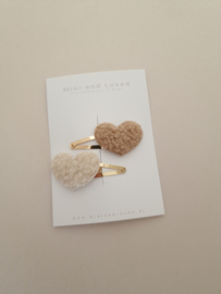 Teddy Heart beige-brown clip middel (3 stuks)