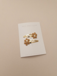 Small Flower Light Brown clip middel (3 stuks)