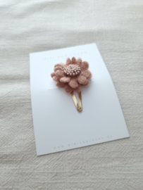 Old Pink Woolly Flower clip middel (3 stuks)