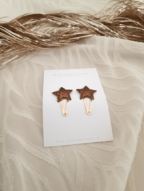 Glitter Christmas star brown klein (3 stuks)