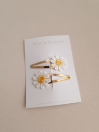 White yellow flower clip groot (3 stuks)