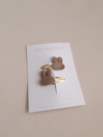 Mini Bunny clip grey-brown (3 stuks)