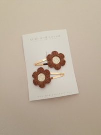 Flower Amélie Brown clip middel (3 stuks)